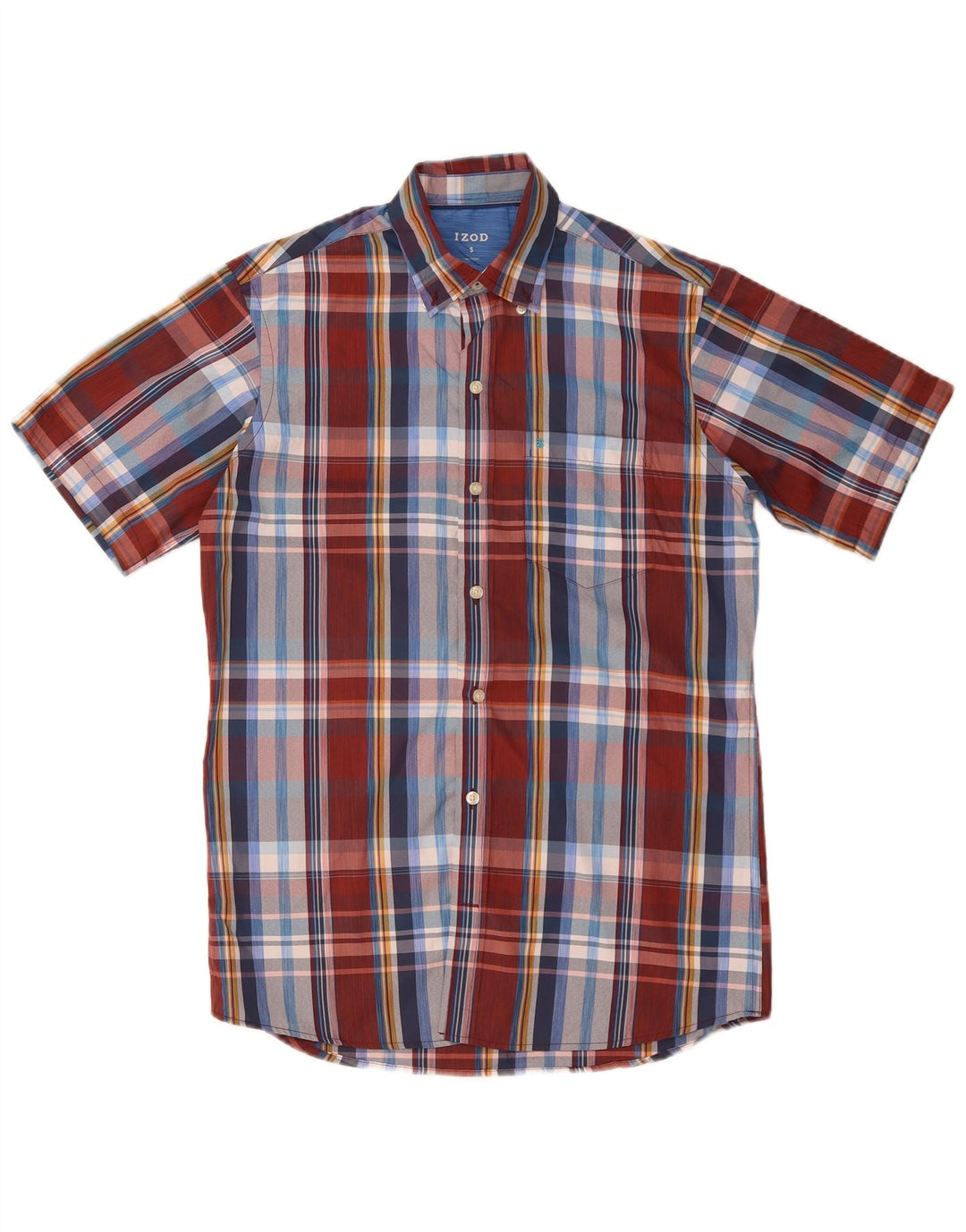 Izod Mens Short Sleeve Shirt Small Multicoloured Check Polyester