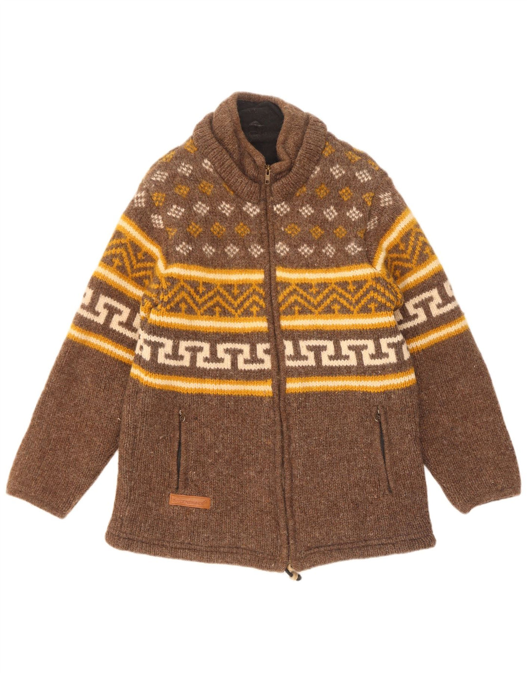 Sternstunde Dame Strik Windbreaker Jacket UK 14 Medium Brown Geometric