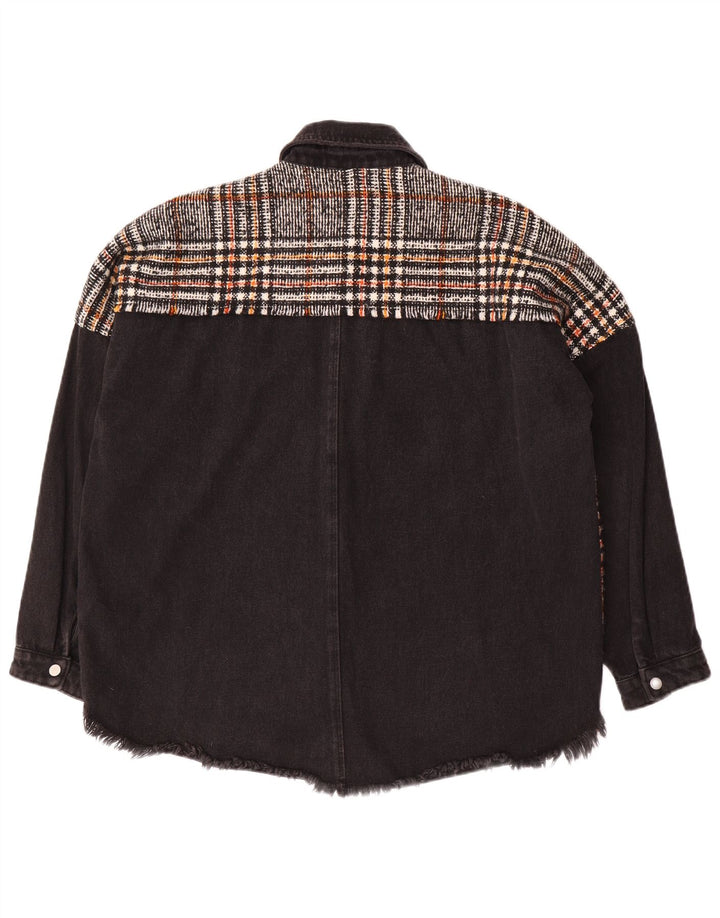 Zara Γυναικείο Τζιν Μπουφάν UK 10 Small Black Check Polyester