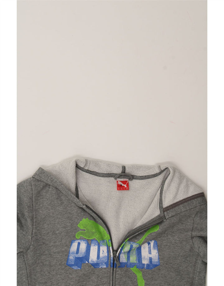 PUMA Boys Graphic Zip Hoodie Sweater 13-14 Years Grey Cotton Vintage Puma and Second-Hand Puma from Messina Hembry 
