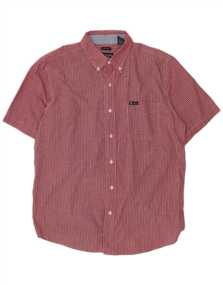 Chaps Mens Short Sleeve Shirt Large Red Gingham Cotton