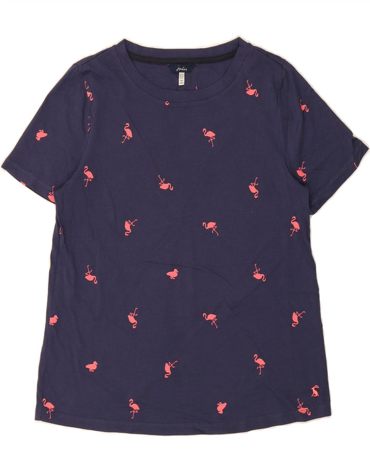 JOULES Womens Abstract Pattern T-Shirt Top UK 12 Medium Navy Blue Cotton Vintage Joules and Second-Hand Joules from Messina Hembry 