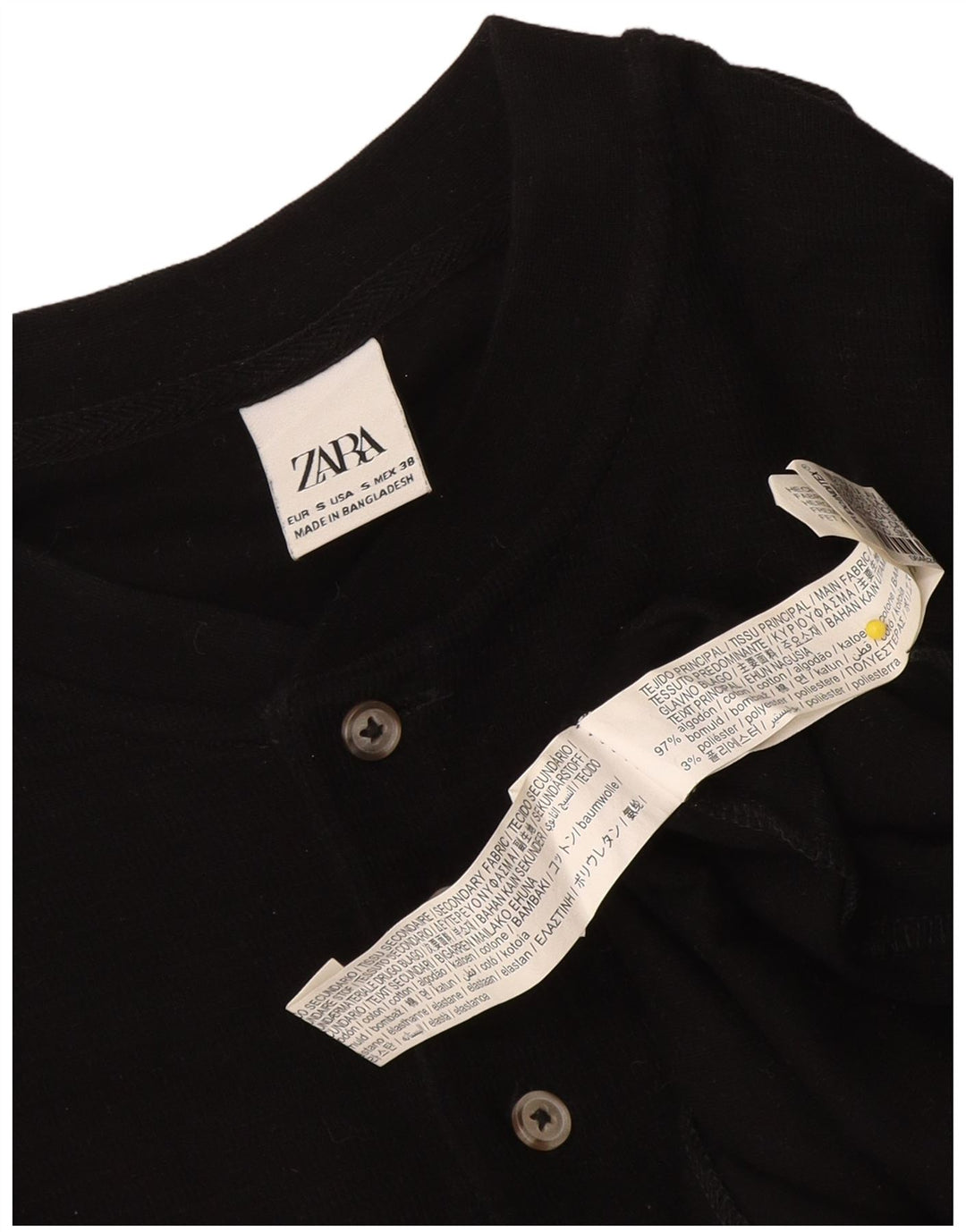 Zara Mens Top Long Sleeve Small Black Cotton