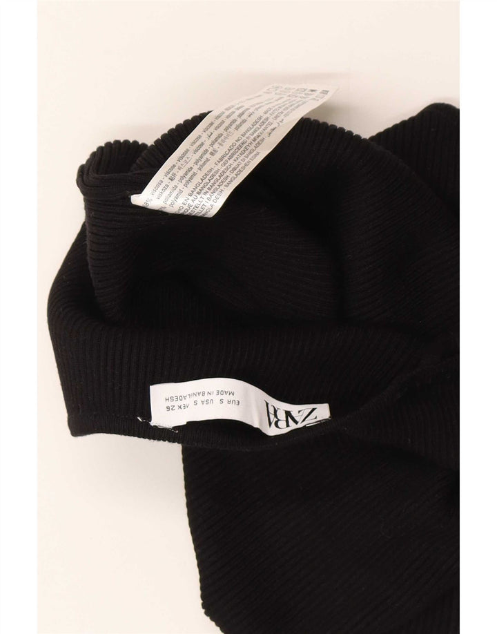 Zara Womens Crop Off Shoulder Top UK 8 Small Black Viscose