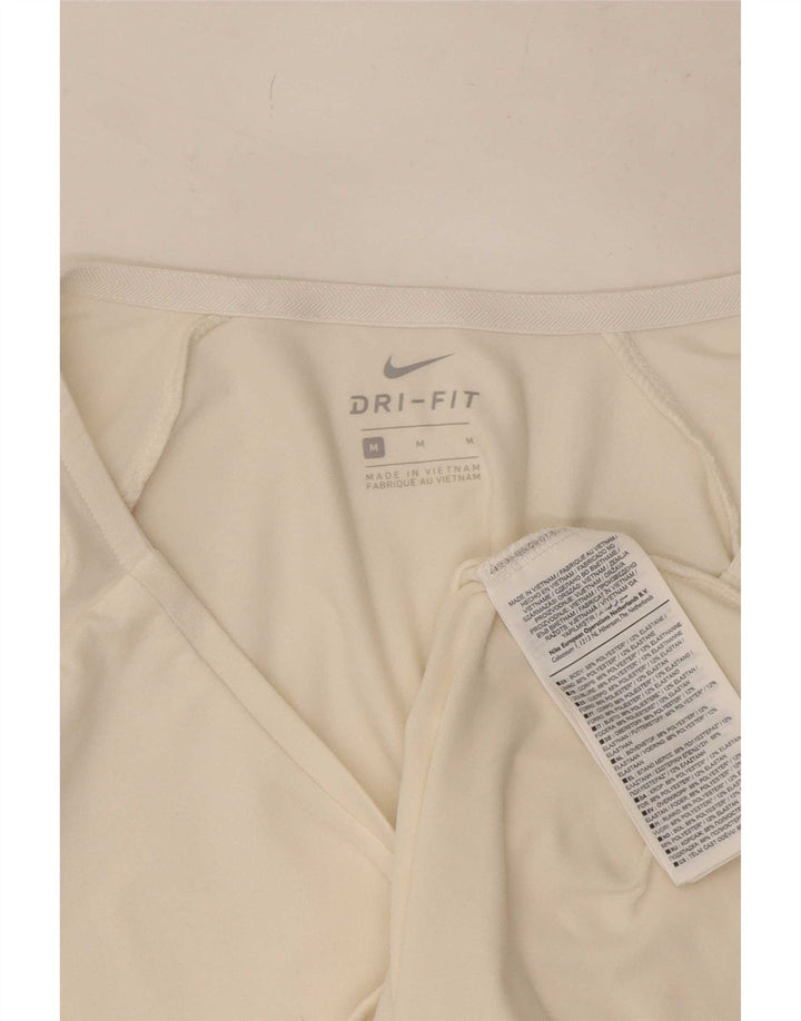 Nike Womens Dri Fit Top 3/4 Sleeve UK 12 Medium White Polyester