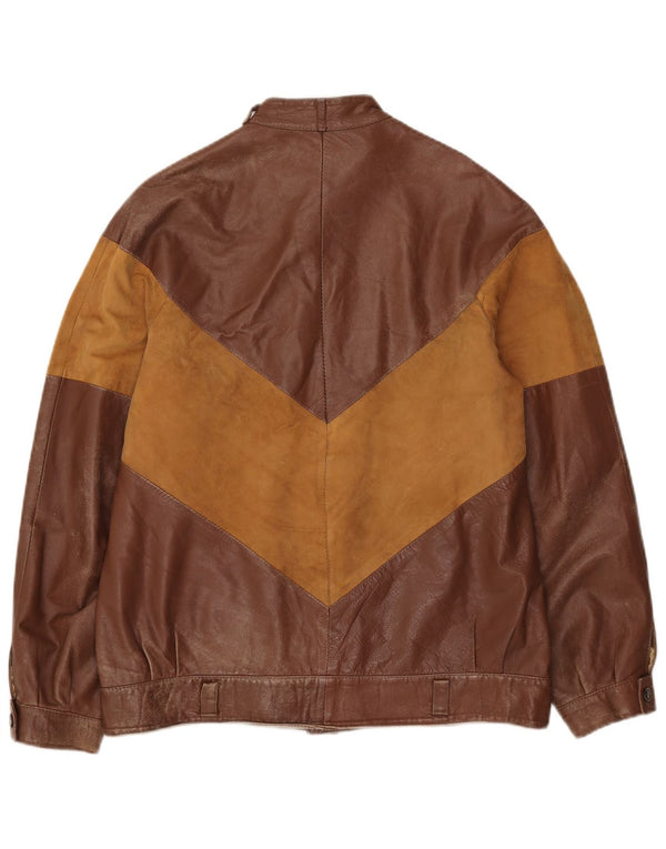Vintage Mens Leather Jacket IT 52 XL Brown Colourblock