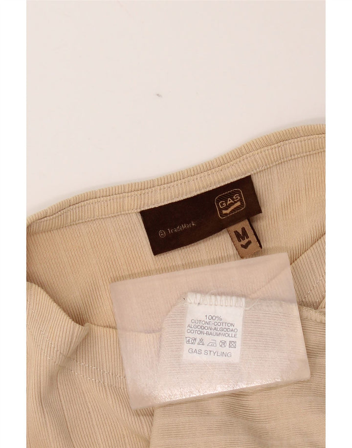Gas Mens Top Long Sleeve Medium Beige Cotton