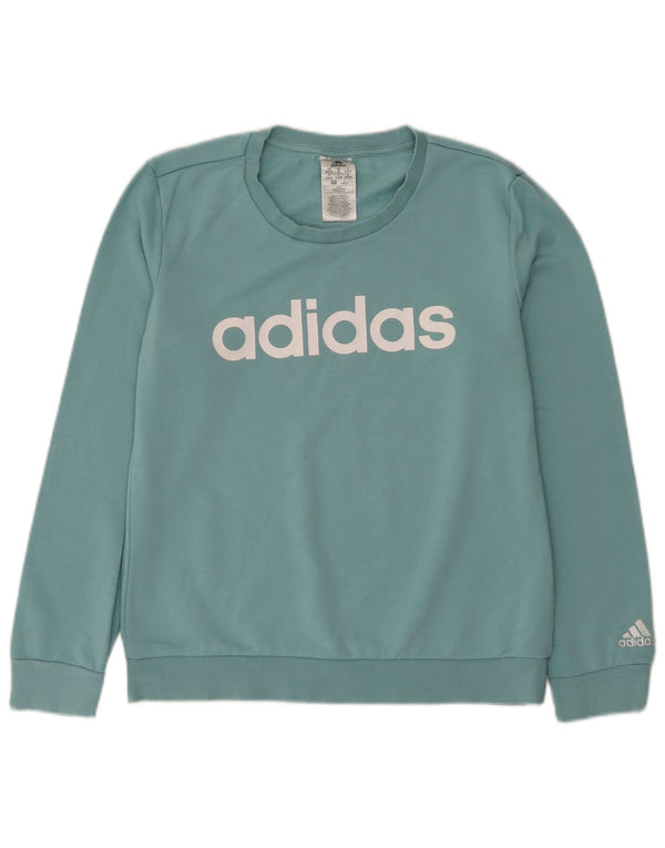 Felpa grafica da donna Adidas Jumper UK 12/14 Cotone blu medio