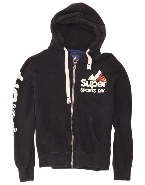 Superdry Damen-Kapuzenpullover mit grafischem Reißverschluss, UK 16, Größe L, Schwarz, Baumwolle