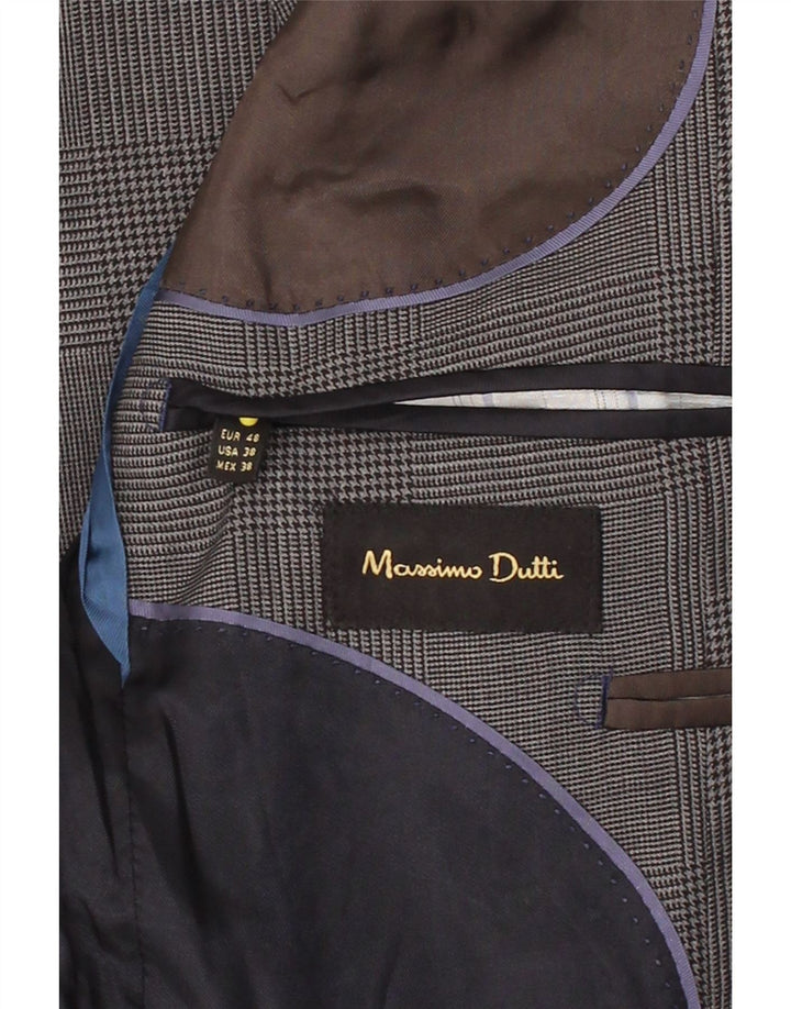 MASSIMO DUTTI Mens 2 Button Blazer Jacket UK 38 Medium Grey Check Acetate Vintage Massimo Dutti and Second-Hand Massimo Dutti from Messina Hembry 