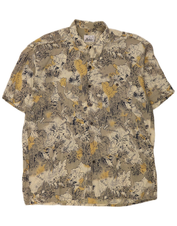 Vintage Mens Abstract Pattern Short Sleeve Shirt Large Grey