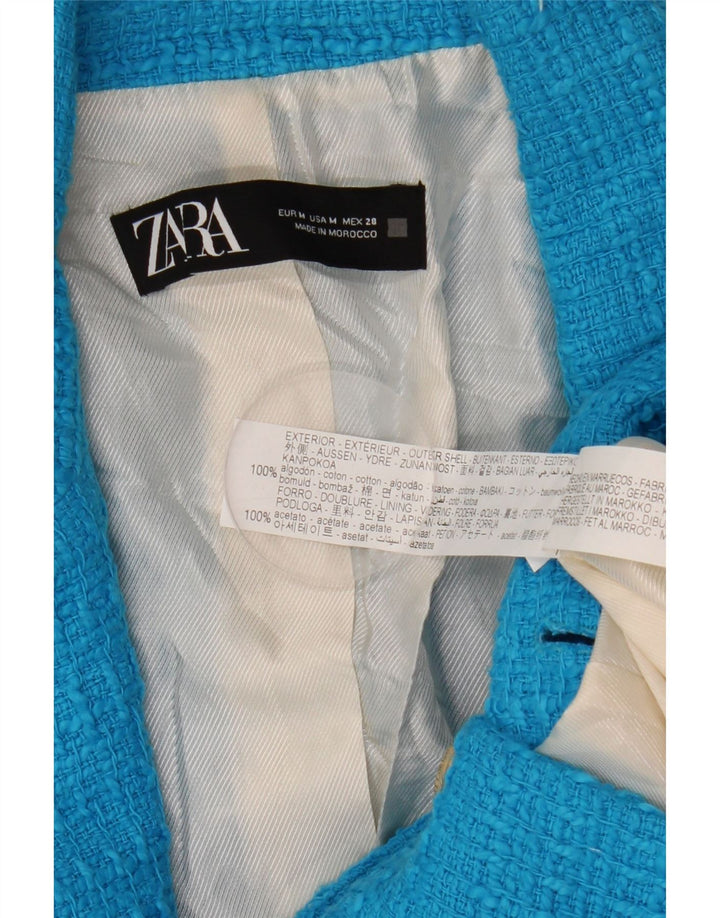 Zara Mujer Chaqueta Blazer De Doble Botonadura UK 42 Algodón Azul Medio