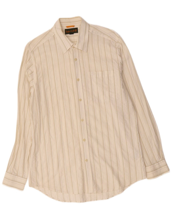 Timberland Mens Shirt Medium Off White Pinstripe Cotton