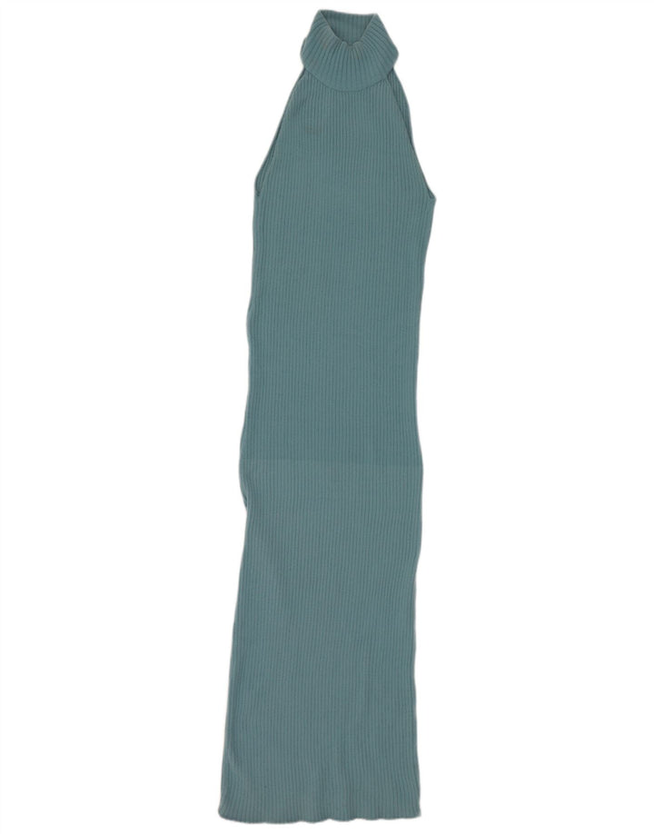 Zara Dame Maxi Halter Dress UK 12 Medium Blue Nylon