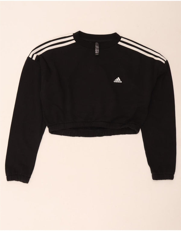 Adidas Womens Crop Sweatshirt Jumper UK 12/14 Medium Black Bomuld