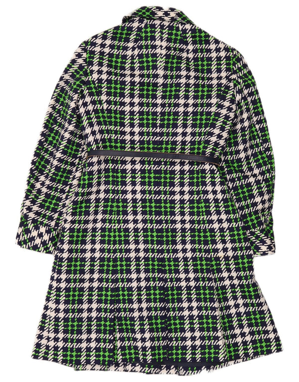 Delmod Womens Overcoat IT 40 Small Green Check Polyester