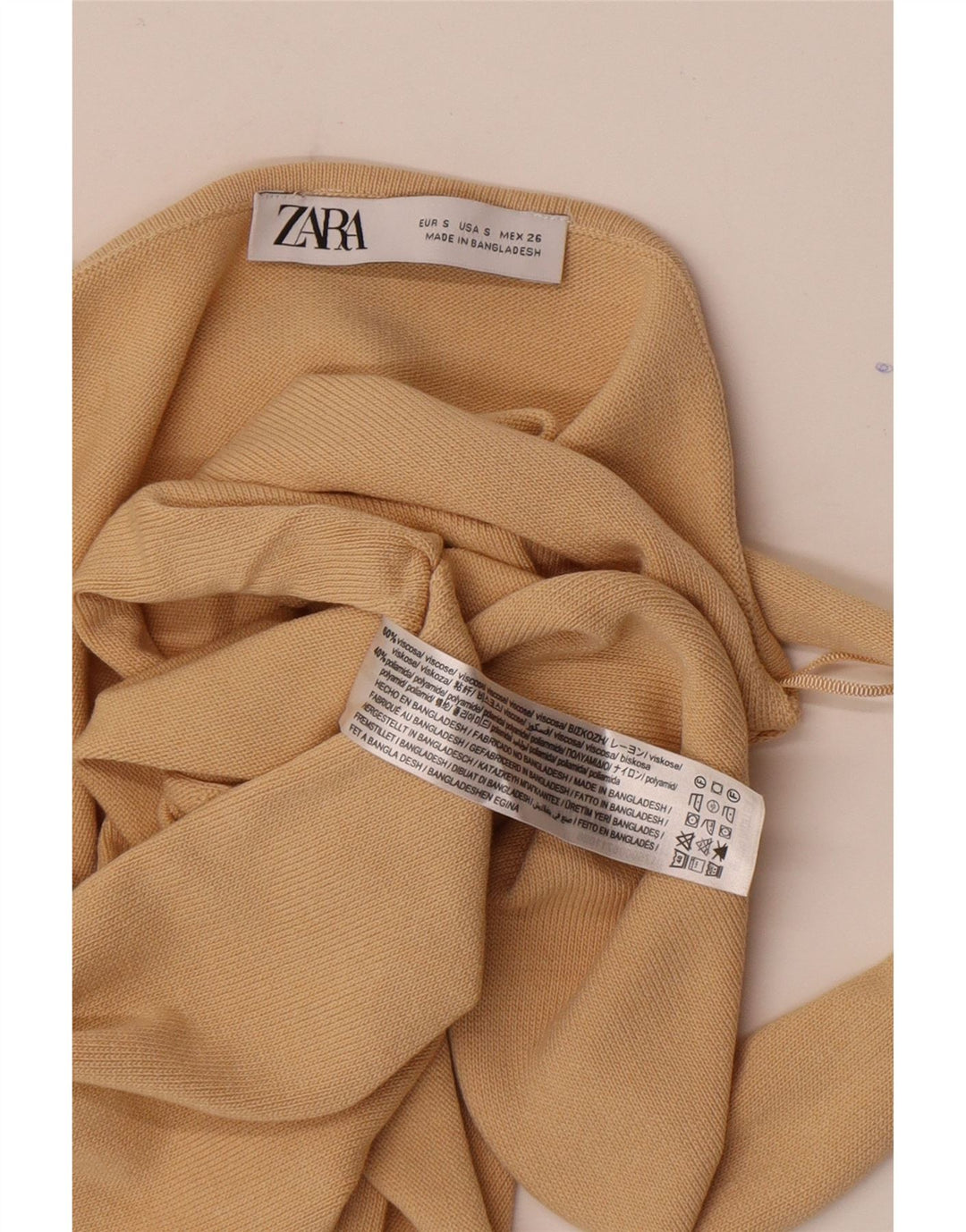 Zara Femme Crop Halter Top UK 8 Small Beige Viscose