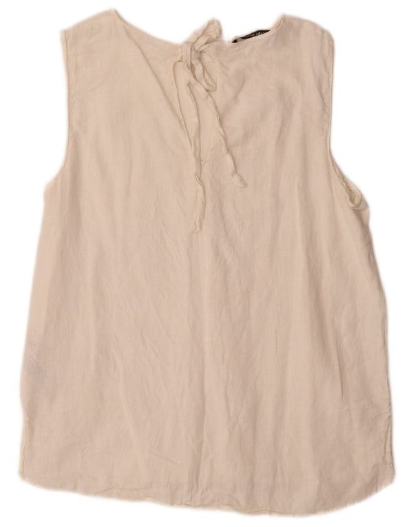 Top in camicetta senza maniche da donna Zara UK 14 grande lino bianco sporco