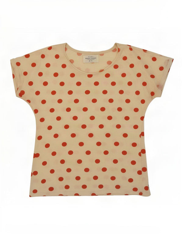 Zara Γυναικείο T-Shirt Top UK 12 Medium Off White πουά