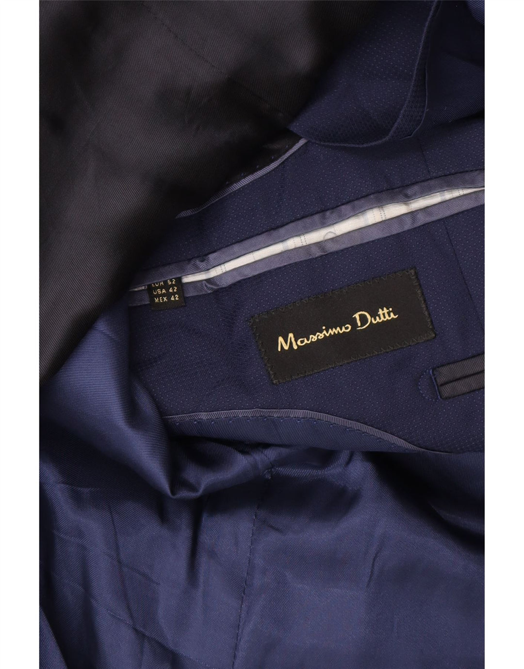 MASSIMO DUTTI Mens 2 Button Blazer Jacket EU 52 Large Navy Blue Acetate Vintage Massimo Dutti and Second-Hand Massimo Dutti from Messina Hembry 