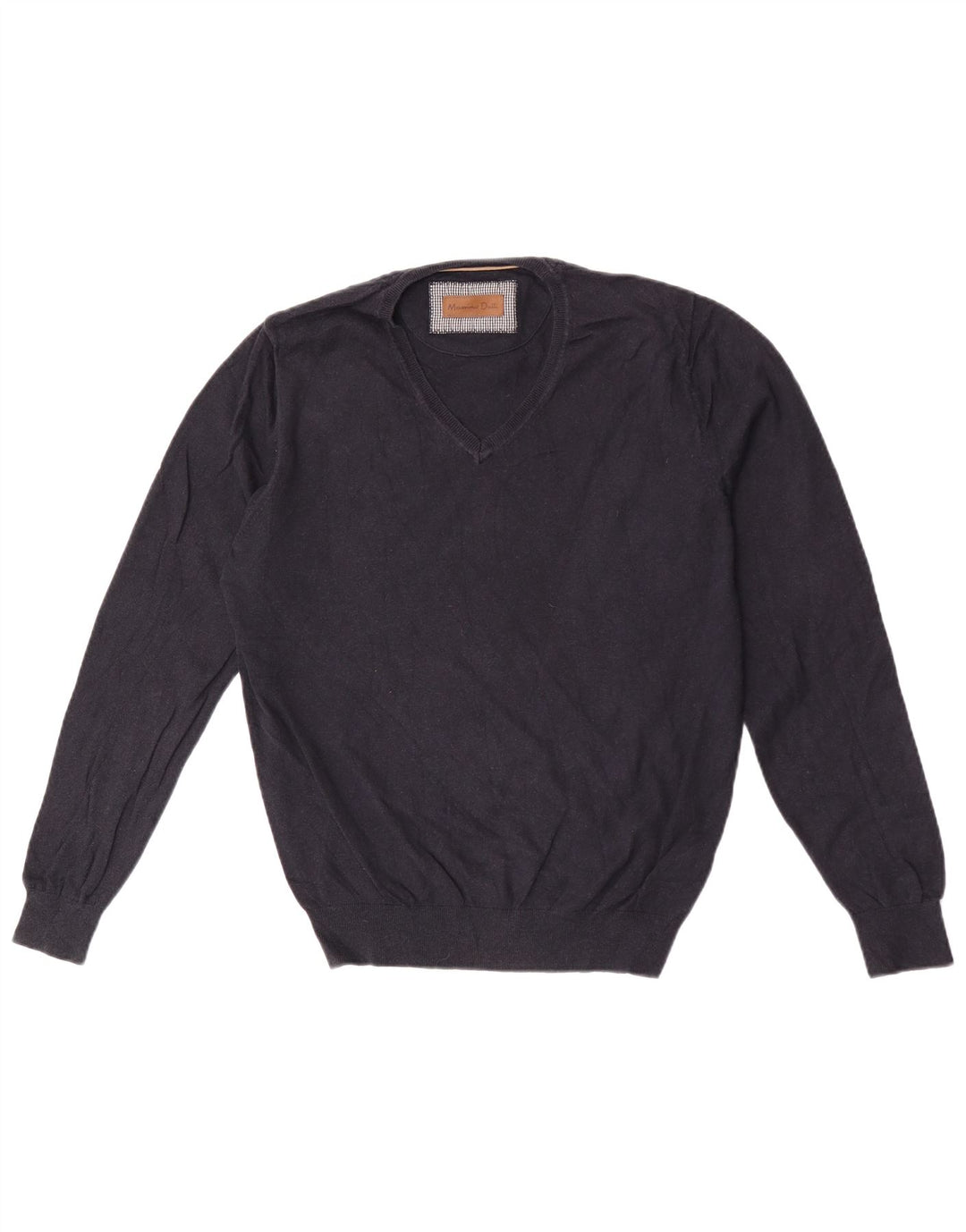 Massimo Dutti Mens V-Neck Jumper Sweater Medium Navy Blue Cotton