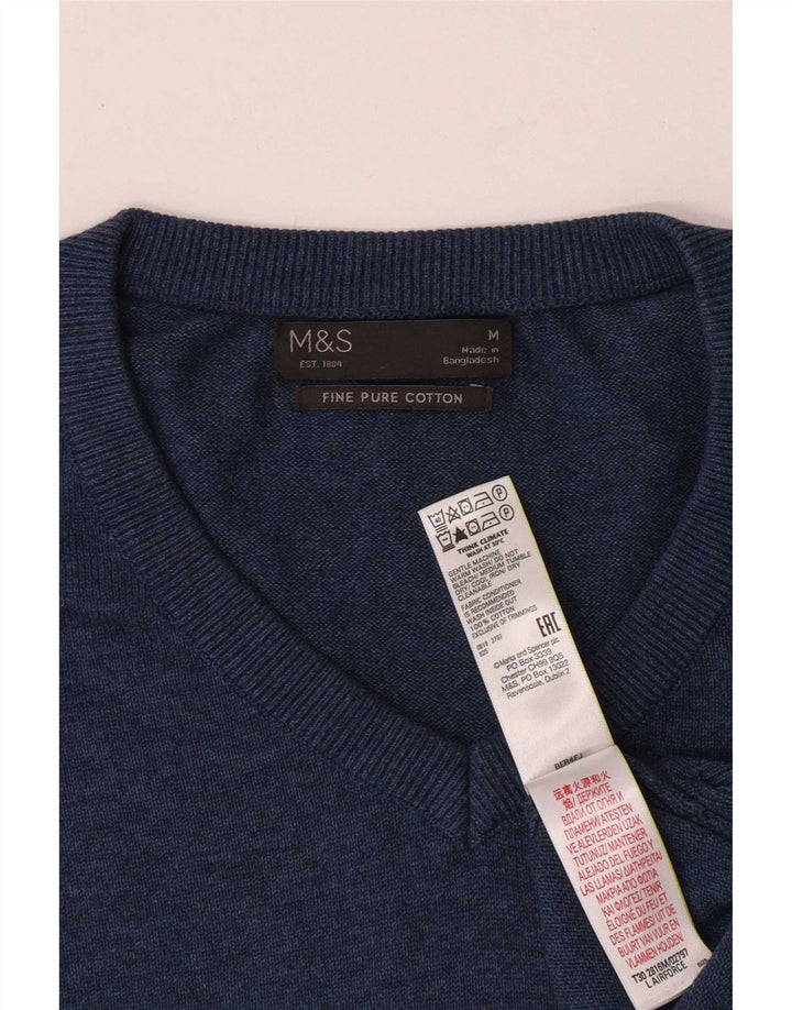 Marks & Spencer Mens V-Neck Jumper Sweater Medium Blue Cotton