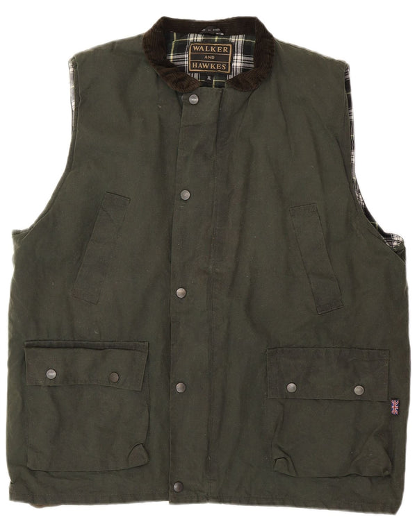 Walker and Hawkes Herre vokset bomuld Gilet UK 42 XL Khaki Colourblock