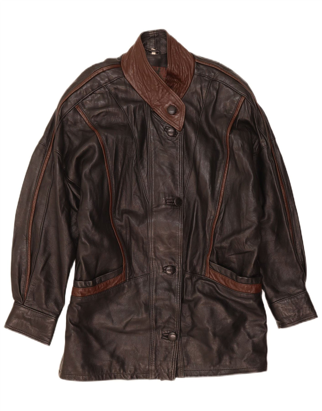 SARDAR Womens London Oversized Leather Coat UK 14 Medium Brown Leather