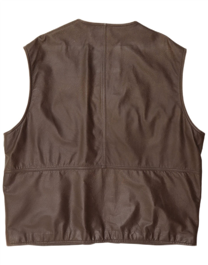 Itallo Mens Leather Utility Gilet IT 60 4XL Brown