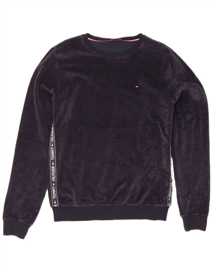 Tommy Hilfiger Sweat-Shirt Graphique en Velours Homme Bleu Marine Moyen