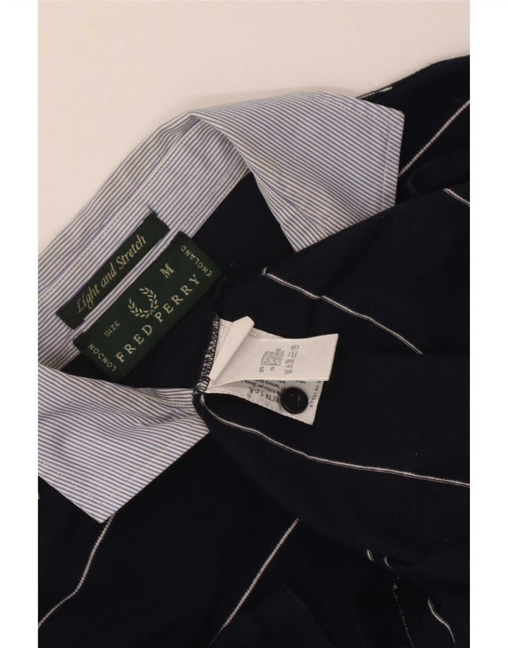 Fred Perry Mens Polo Shirt Medium Navy Blue Striped Cotton