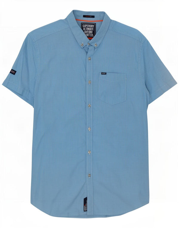 Superdry Camisa Regular Fit De Manga Corta De Algodón Con Pata De Gallo Azul Medio