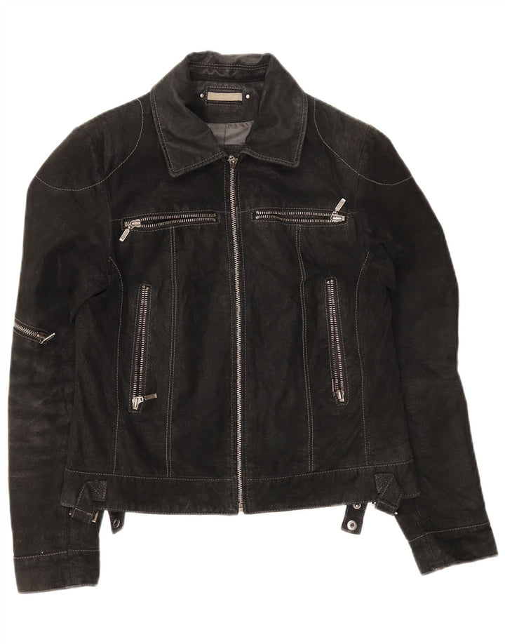 Vintage Womens Suede Jacket UK 10 Small Black Leather