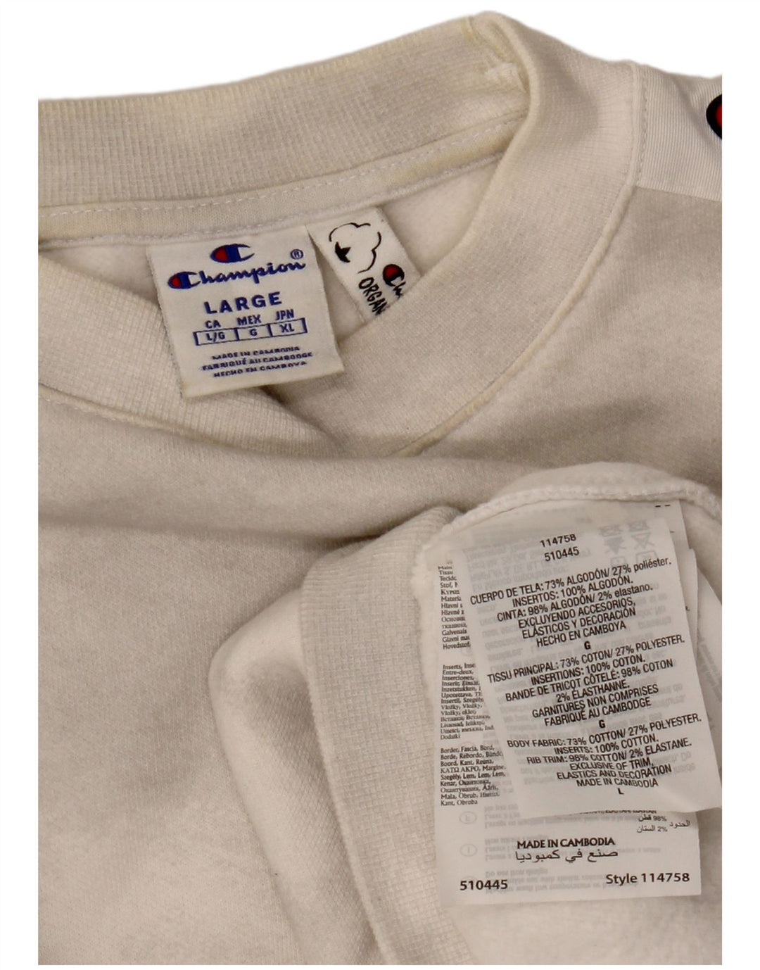 CHAMPION Womens Oversized Crop Sweatshirt Jumper UK 16 Large Off White