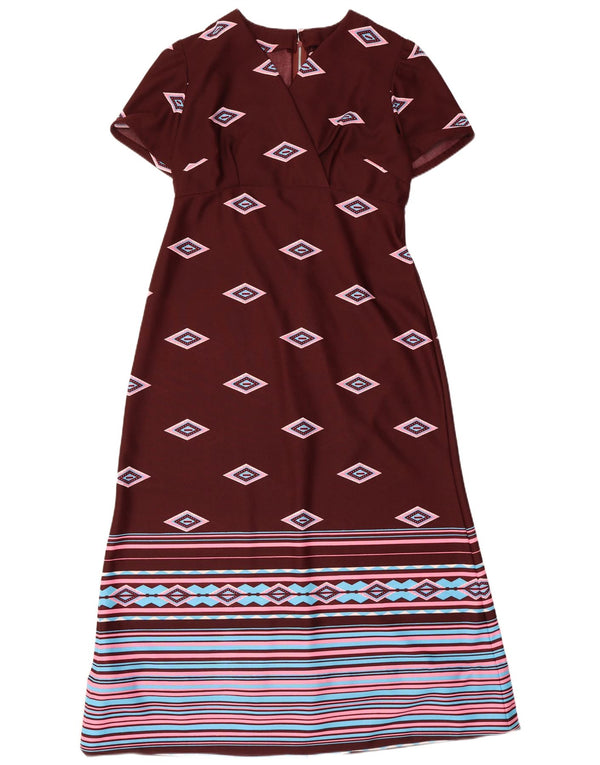 Vintage Damen Maxikleid UK 10 Small Burgund Geometrisch