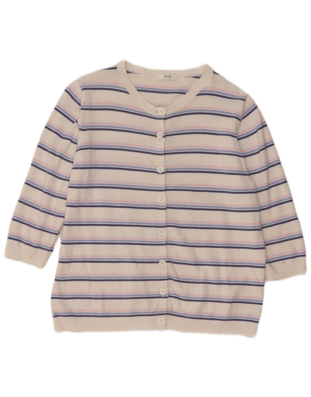 Marks & Spencer Womens Cardigan Sweater UK 16 Large White Striped
