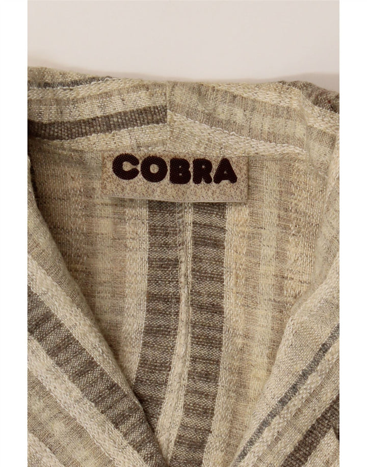 COBRA Womens 3 Button Blazer Jacket UK 20 2XL Beige Striped Viscose Vintage Cobra and Second-Hand Cobra from Messina Hembry 