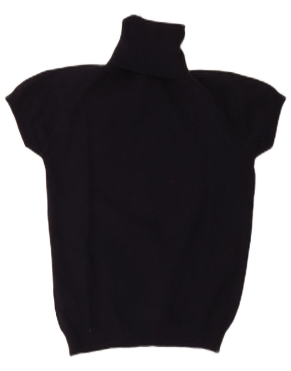 Zara Womens Short Sleeve Roll Neck Jumper Sweater UK 12 Medium Navy Blue