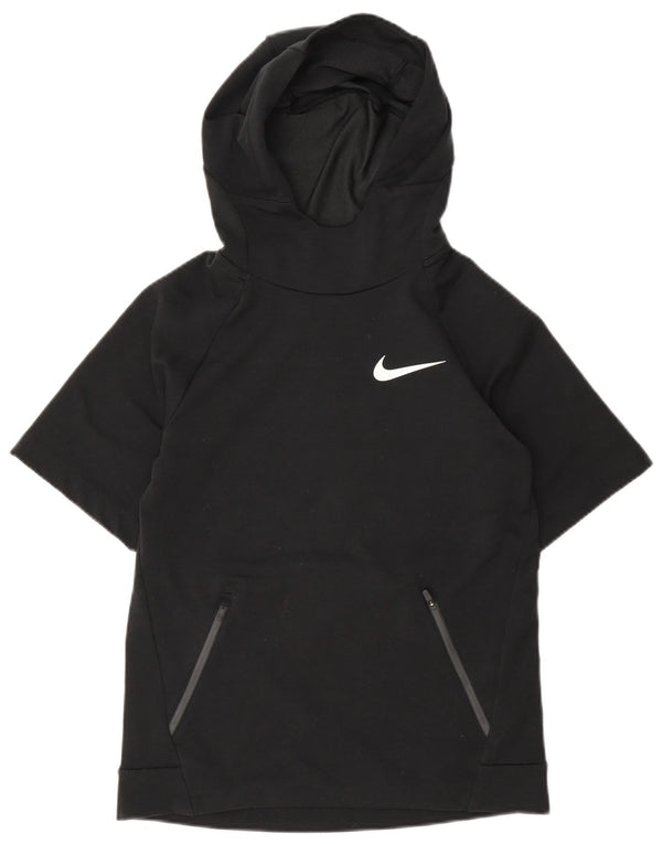 Nike Damen Dri Fit Kurzarm-Hoodie-Pullover UK 14 Large Schwarz Polyester