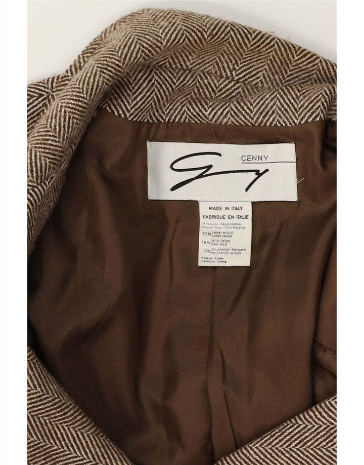 Genny Womens 3 Button Blazer Jacket UK 16 Large Brown Herringbone Wool