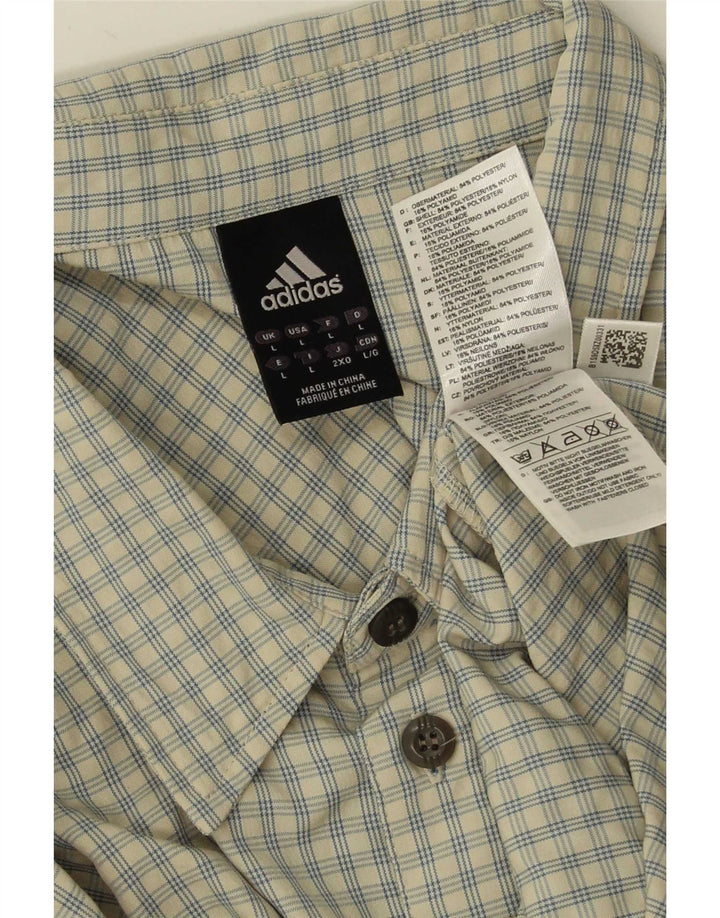 Adidas Mens Shirt Large Beige Check Polyester