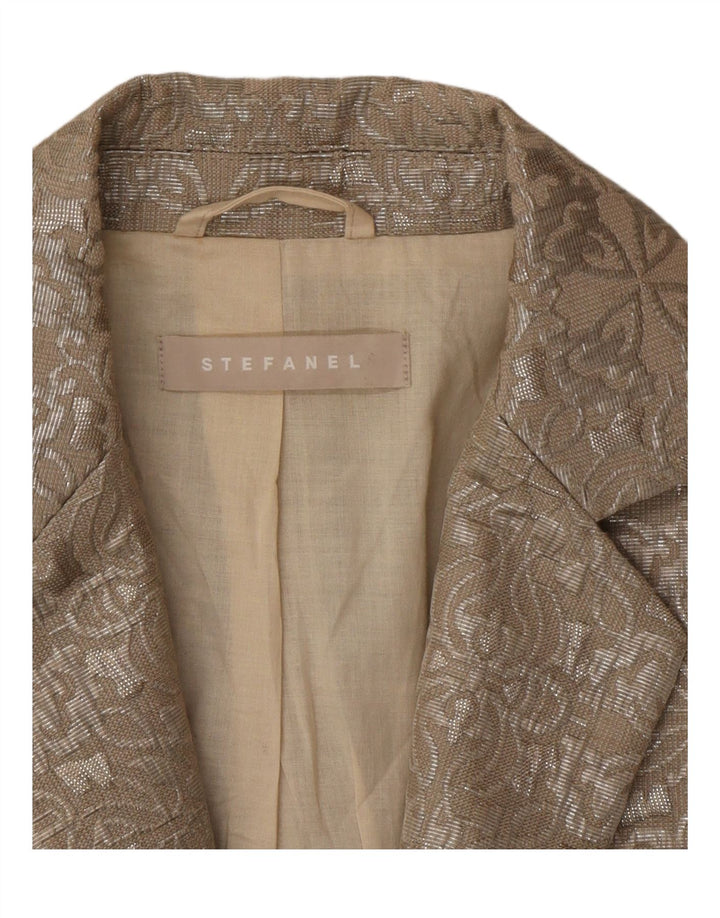 Stefanel Womens 1 Button Blazer Jacket EU 38 Medium Beige Paisley Polyester