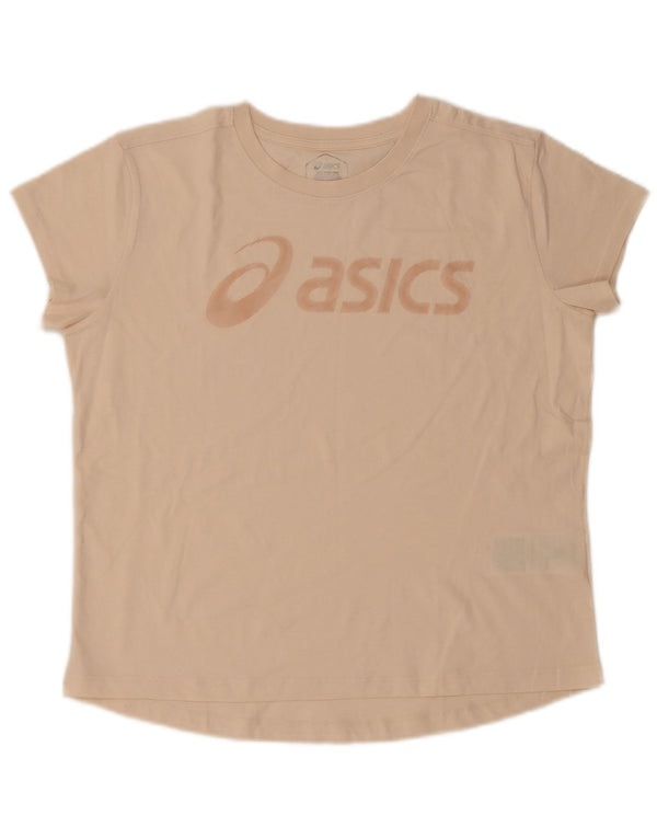 Asics T-shirt grafica da donna Top UK 16 Large Beige Cotton