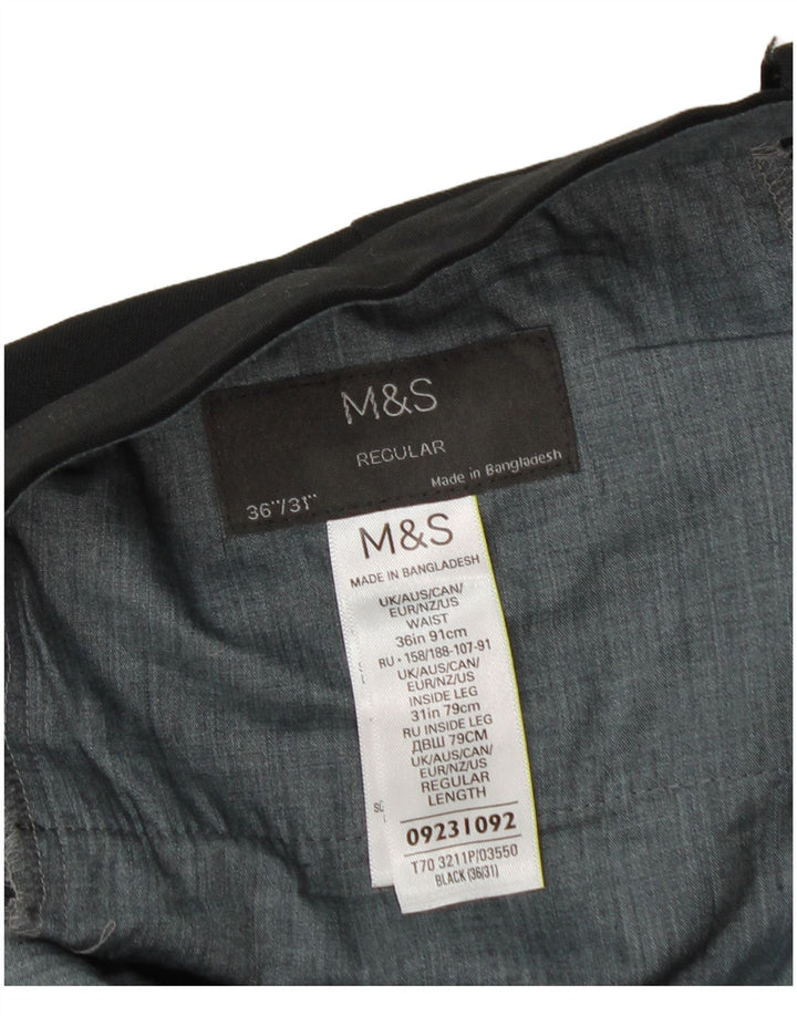 Marks & Spencer Mens Straight Regular Suit Trousers W36 L31 Black Polyester