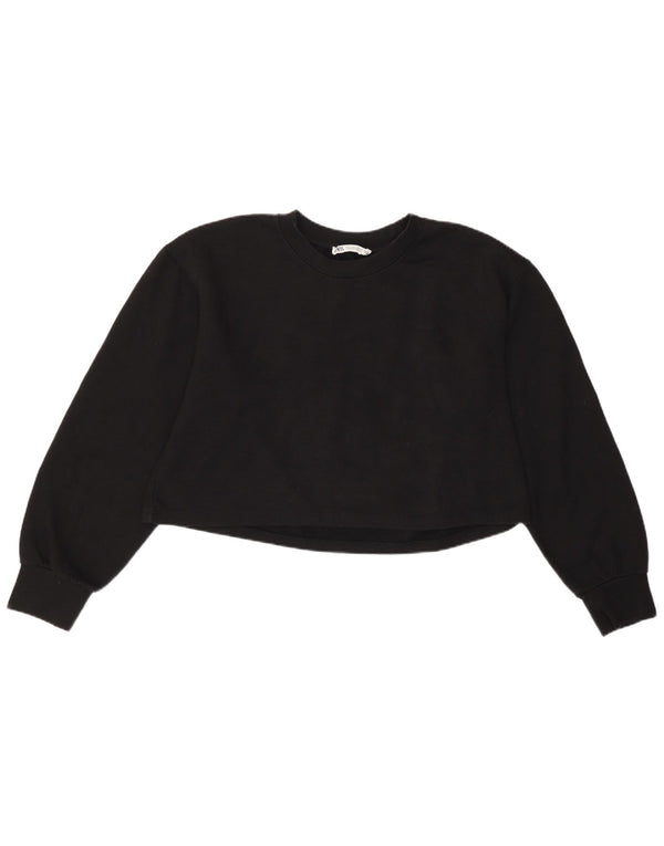 Zara Womens Crop Loose Fit Top Long Sleeve UK 14 Large Black