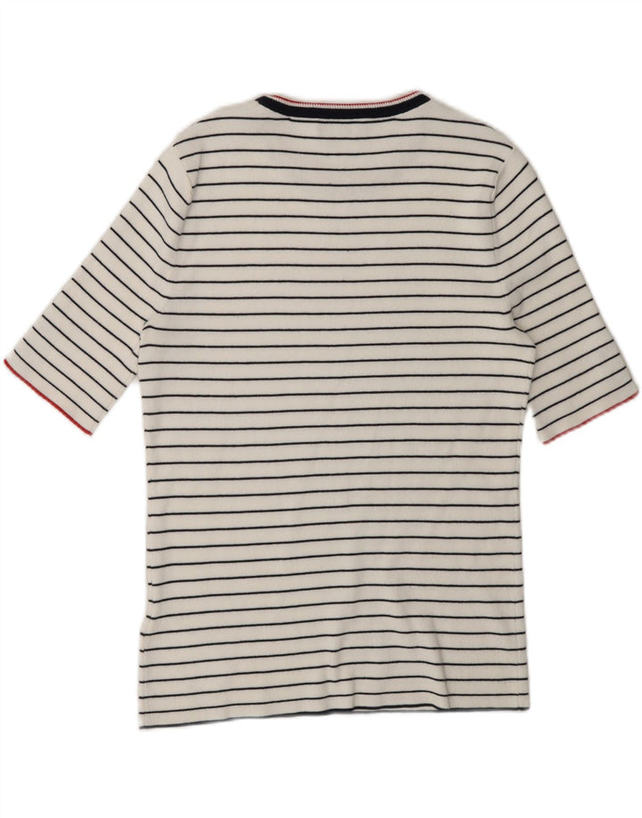 HOBBS Womens Crew Neck Jumper Sweater UK 12 Medium White Striped Vintage Hobbs and Second-Hand Hobbs from Messina Hembry 