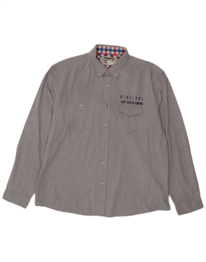 Desigual Mens Graphic Shirt 3XL Grey Polyester