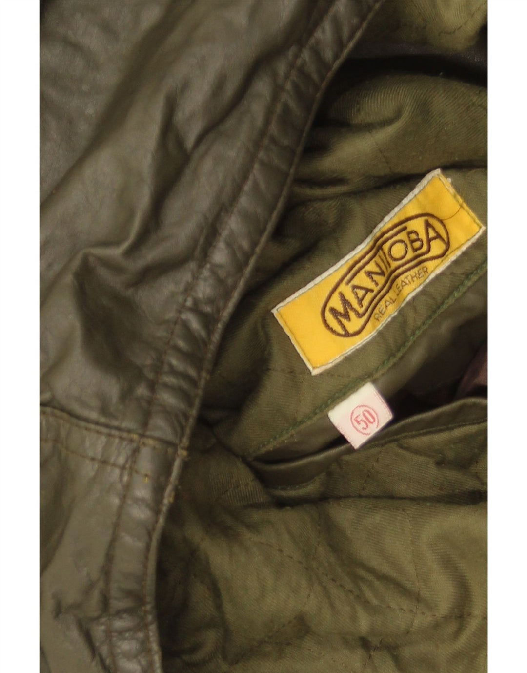 Giacca in pelle vintage da uomo IT 50 grande in pelle kaki