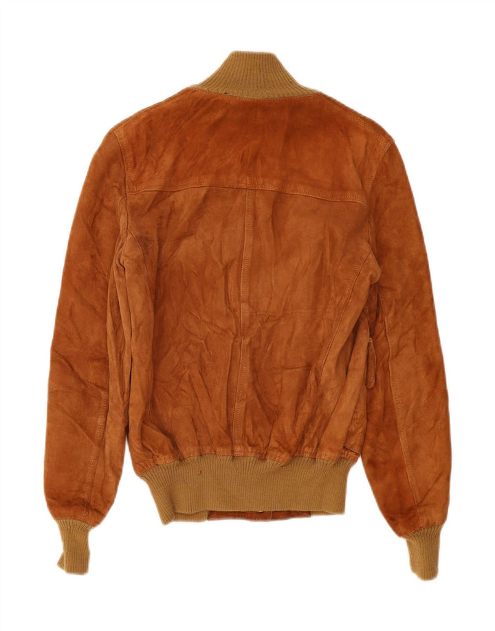 Vintage Womens Suede Bomber Jacket IT 48 XL Brown Leather
