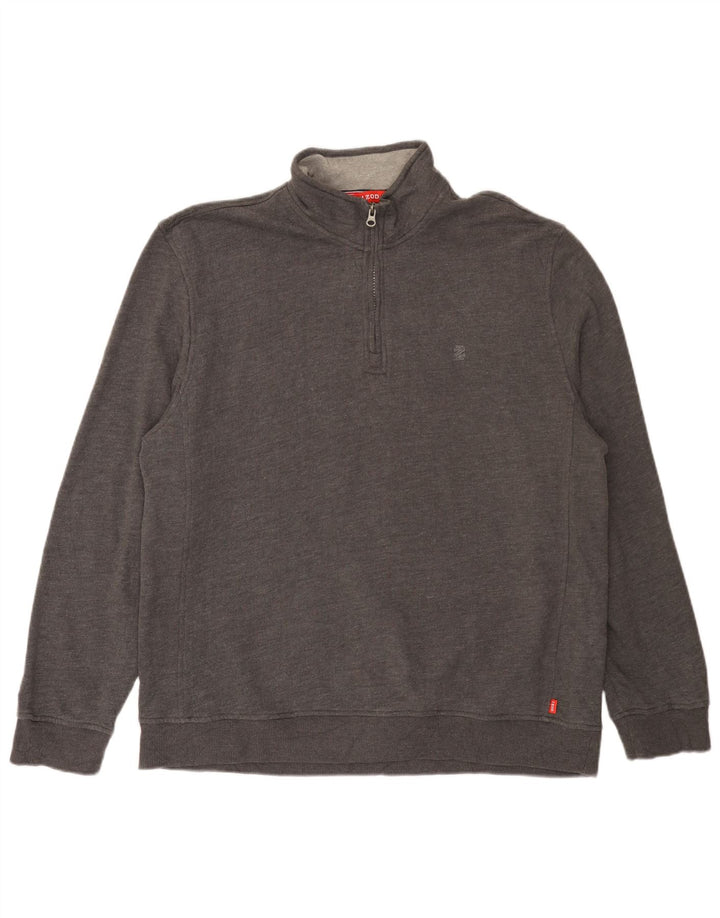 IZOD Mens Zip Neck Sweatshirt Jumper Large Grey Cotton